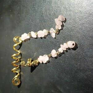 New! Gold and Pink Rose Quartz Women's Hair Charms 2 Pc.